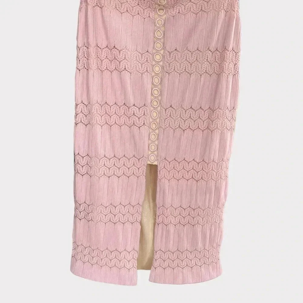 Elliatt Women’s Pinnacle Pencil Midi Skirt Embroidered Lace Detail Pink Sz Large - Picture 7 of 11